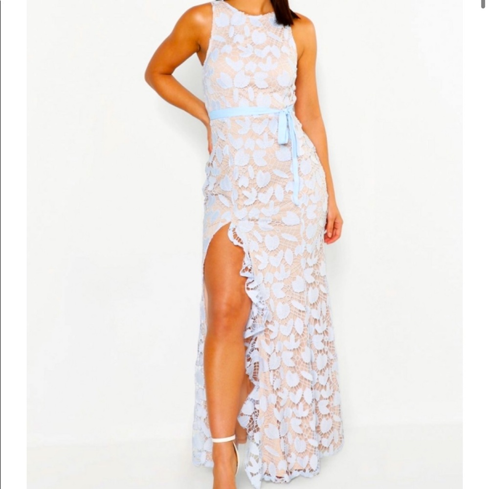 Lace Ruffle Split Maxi Dress